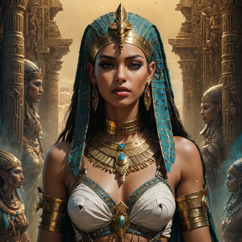 Female Pharaoh in Gold and Turquoise, Hyperrealistic Art
