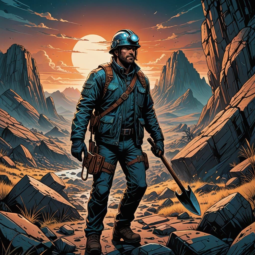 Geologist Exploring Ancient Rock Formations in a Vibrant, Co...