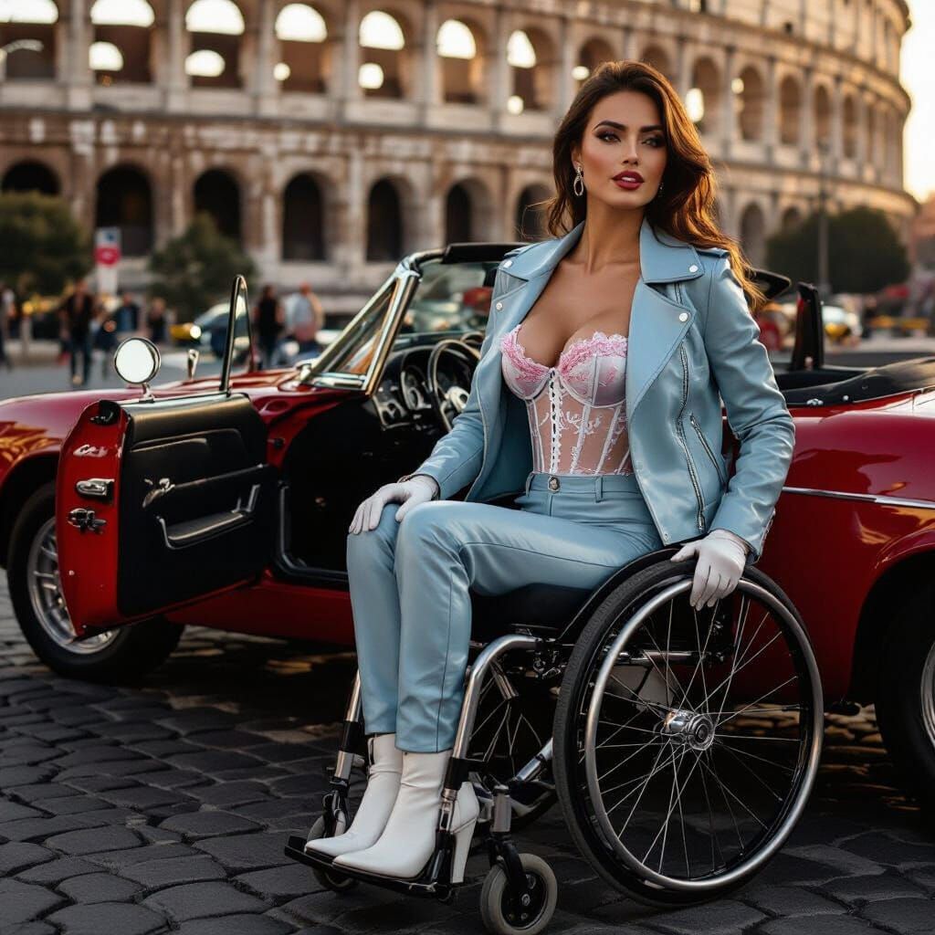 Elegant Woman in Wheelchair in Rome, Professional Portrait