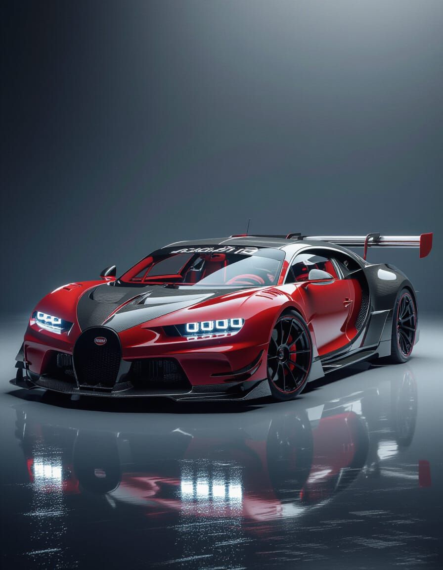 Modified Metallic Red Bugatti in Studio Photography
