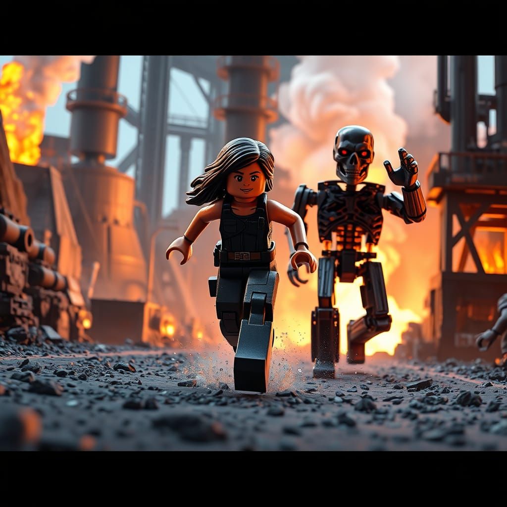 Lego Sarah Connor vs T-1000 in Anime Style