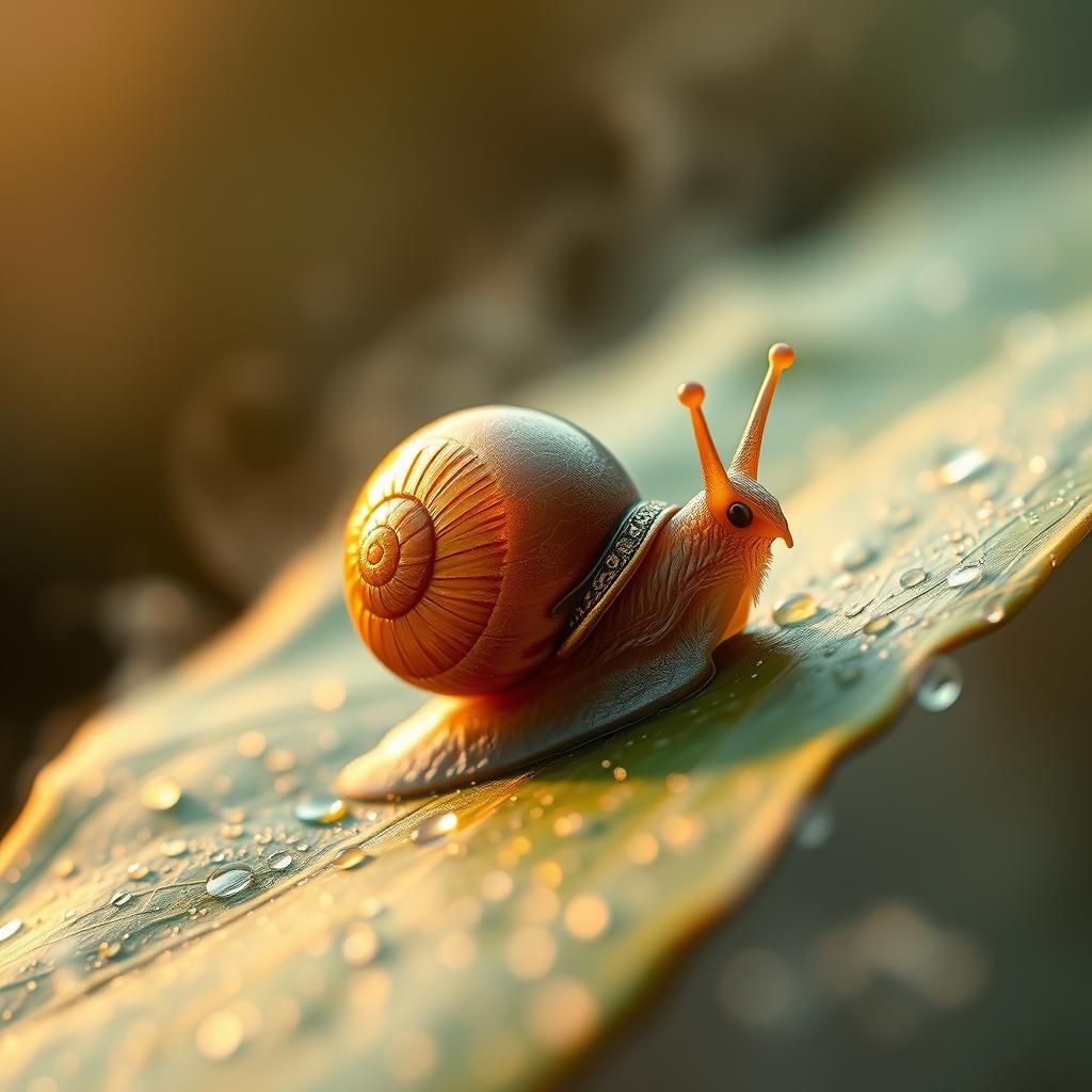 Ornate Snail on Leaf in Hyperdetailed Digital Art