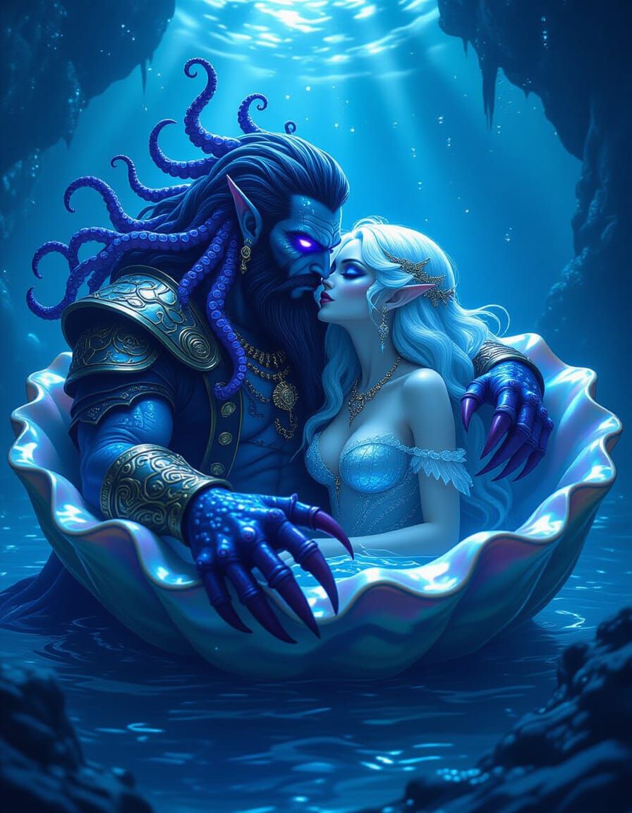 Sea God and Siren's Bioluminescent Embrace