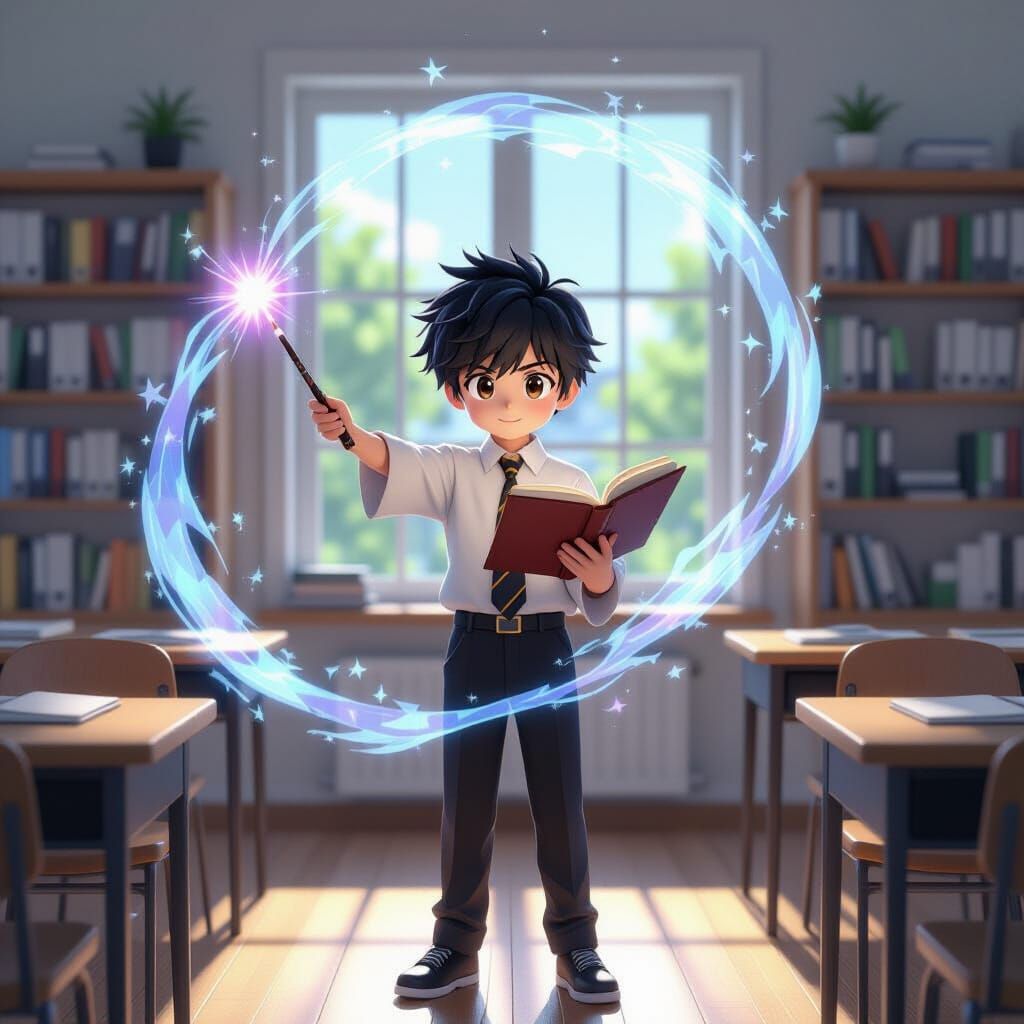 Teen Mage Casting Spell in Anime Style