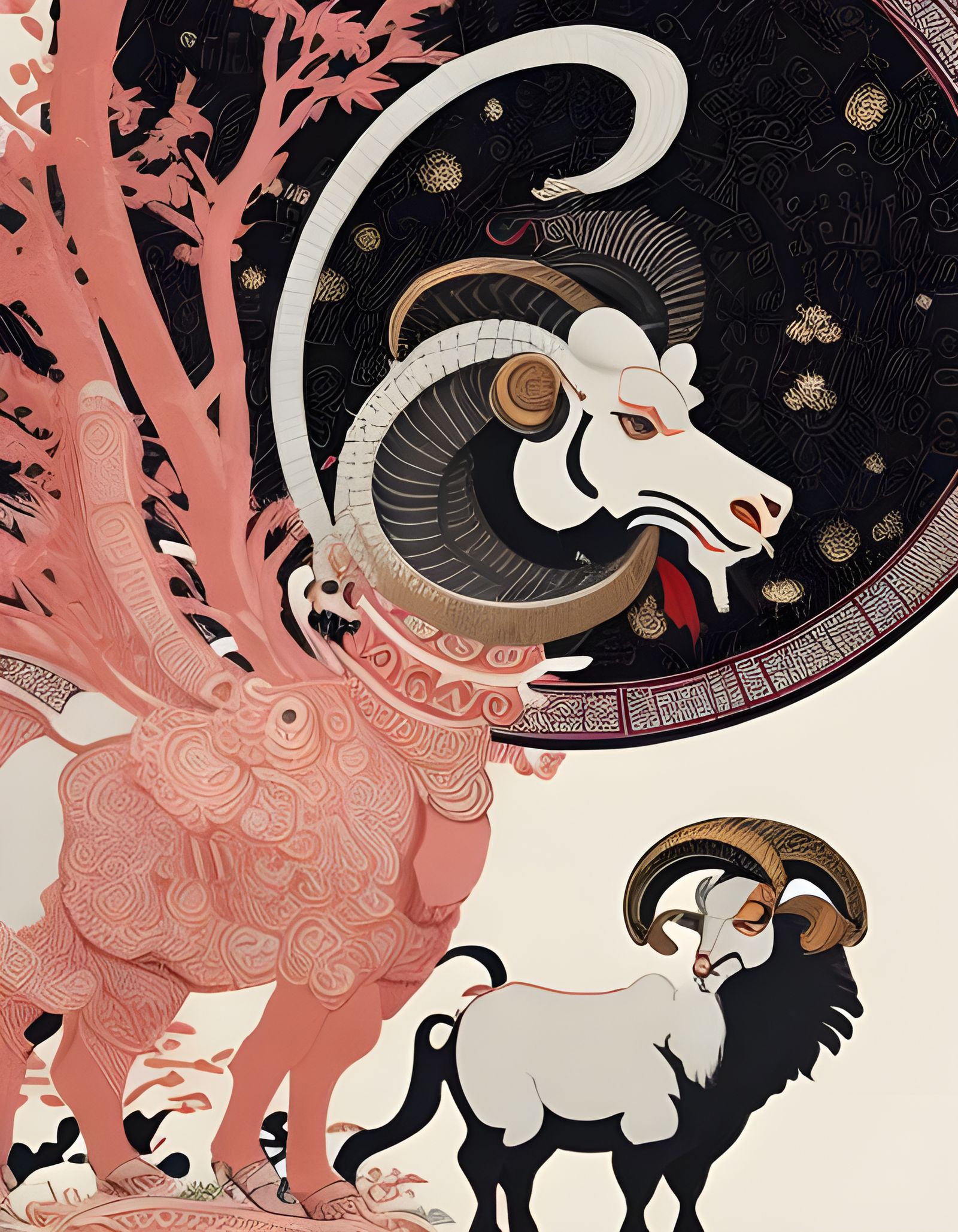 Chinese Paper Cut Zodiac Ram: Aries