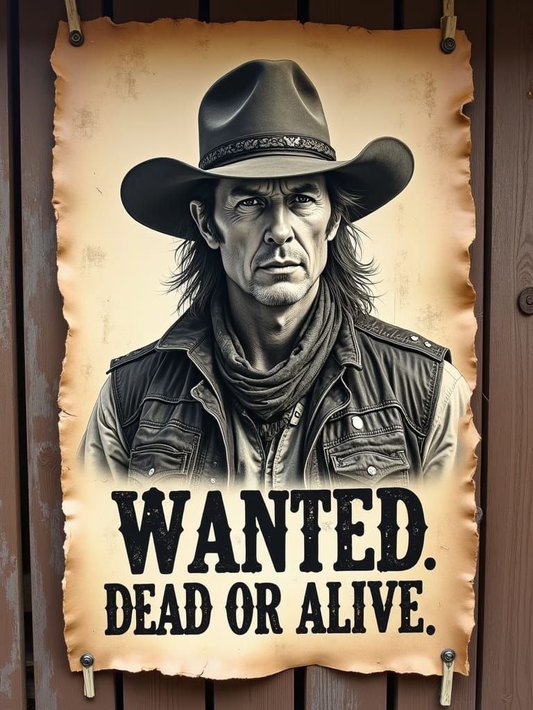 Vintage Western Wanted Poster in Engraving Style