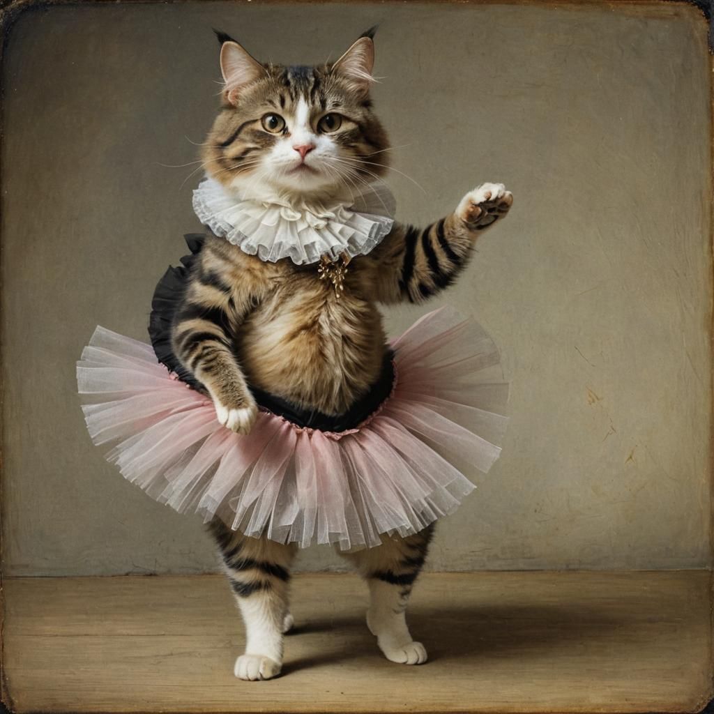 Cat Pirouetting in Tutu, Rembrandt Style