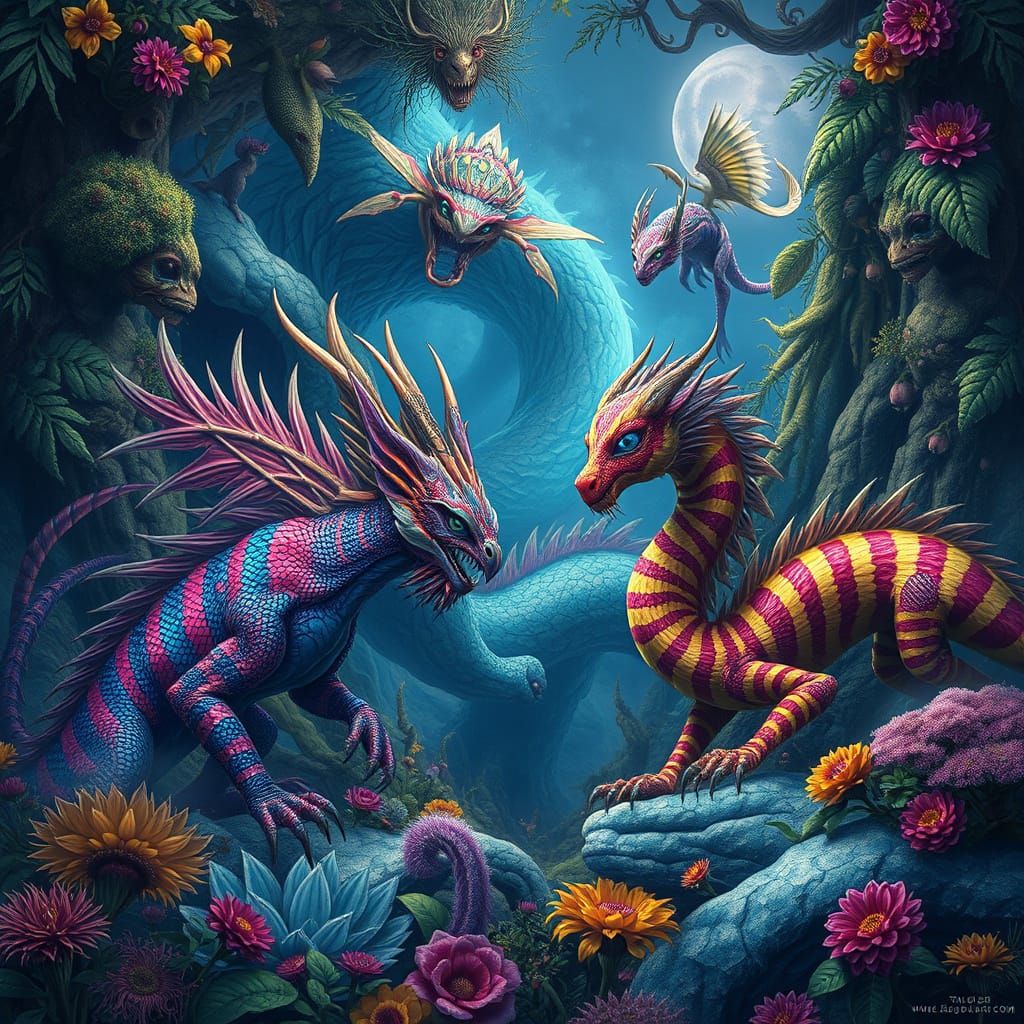 Mystical Striped Beasts in Enchanted Realms