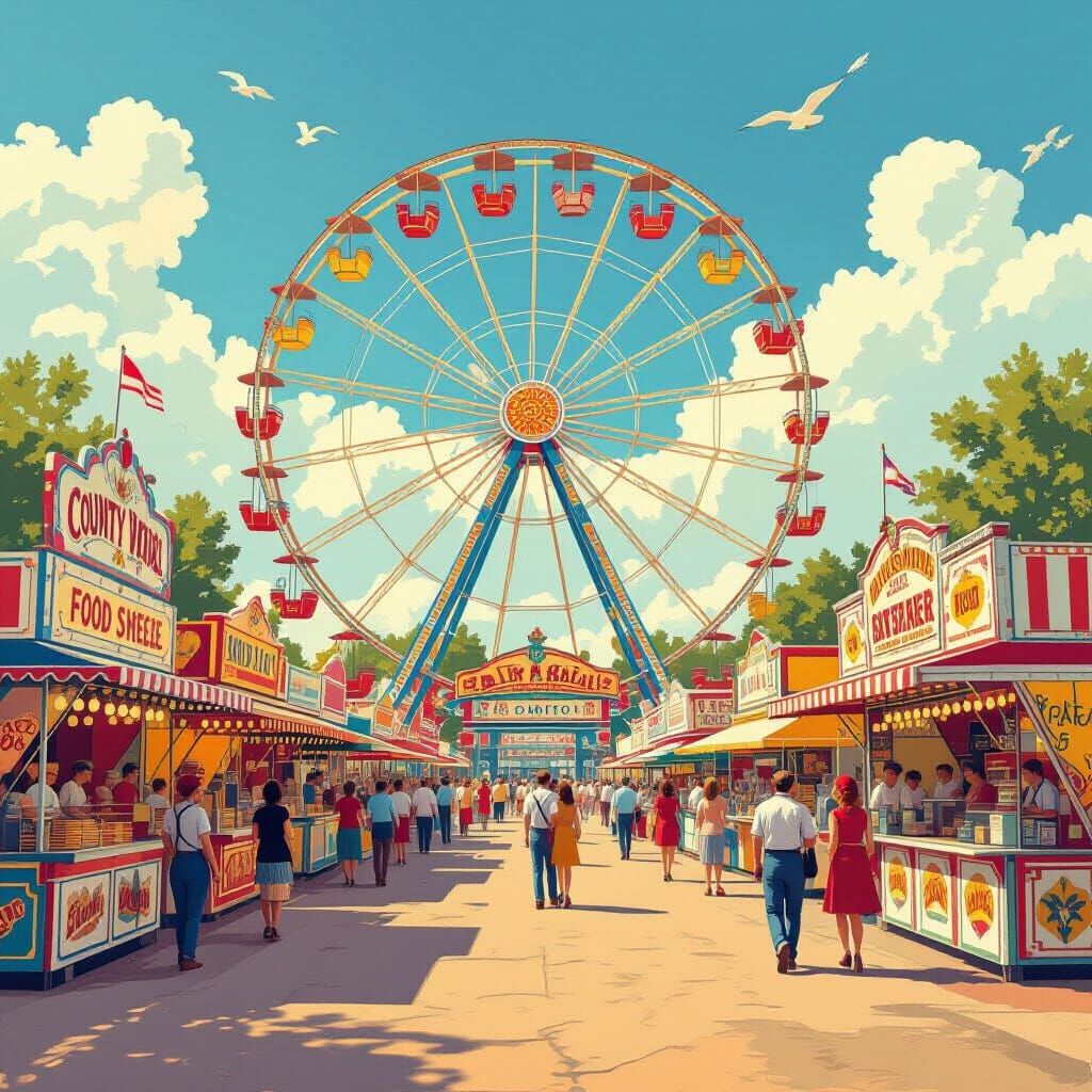 Whimsical County Fair with Ferris Wheel in Fantastic Style
