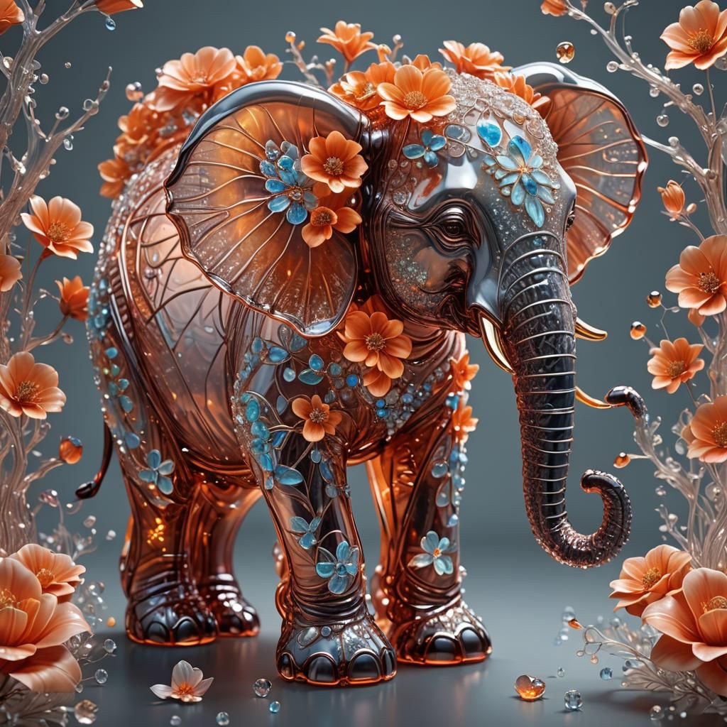 Bioluminescent Elephant Crystal Sculpture in Digital Art