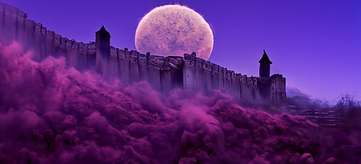 Purple Moon Over Castle: Matte Painting Concept