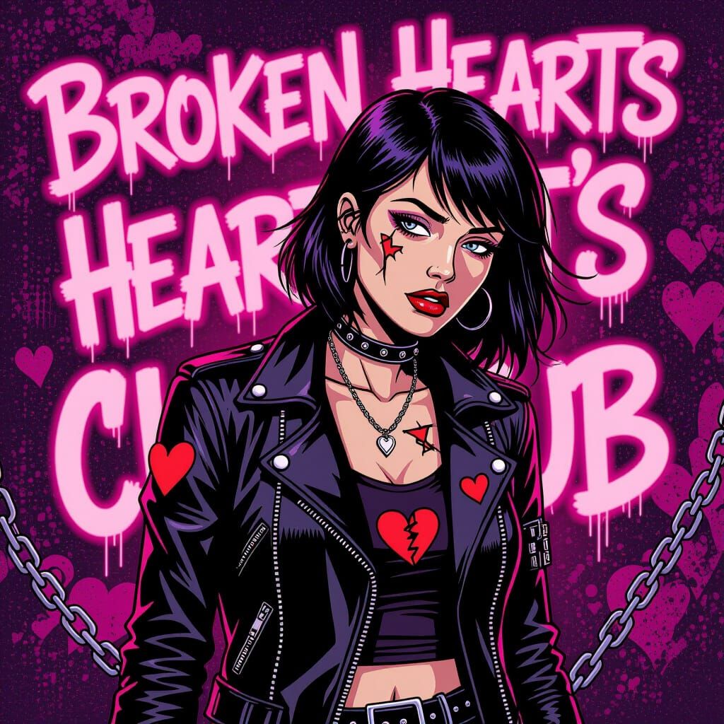 Woman in Graffiti Glow, Comic Illustration Style