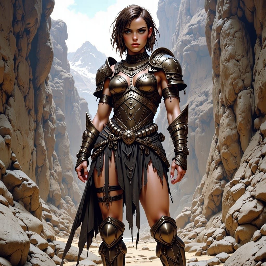 Powerful Female Warrior in Bronze Armor