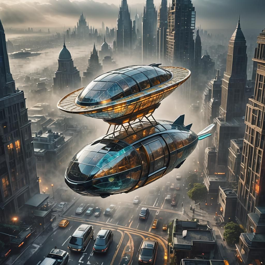 Crystal Flying Taxi Concept in Mosaic Style