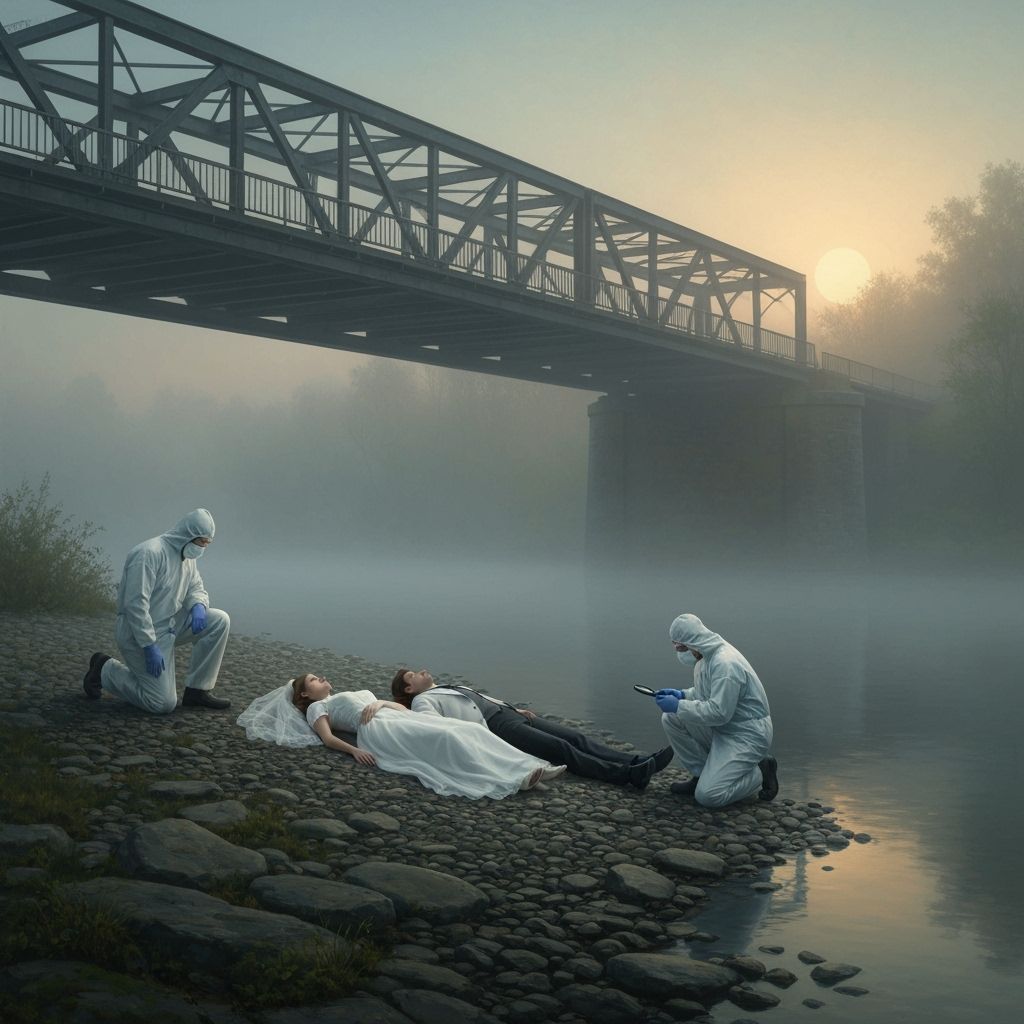 Surreal Oil Painting of a Mysterious Riverside Wedding Scene