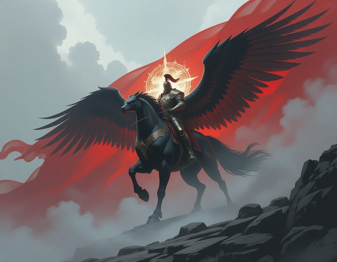 Epic Fantasy Flag with Warrior and Griffin