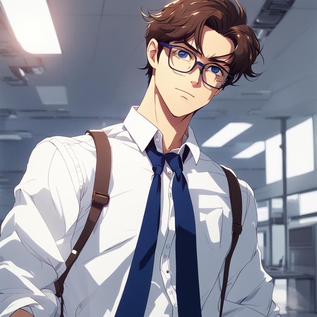 Teen Model with Technological Glasses in Cel-Shaded Anime St...