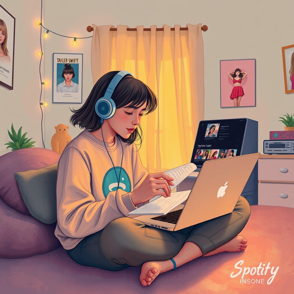 Teenager Curates Whimsical Spotify Playlist in Cozy Pastel R...