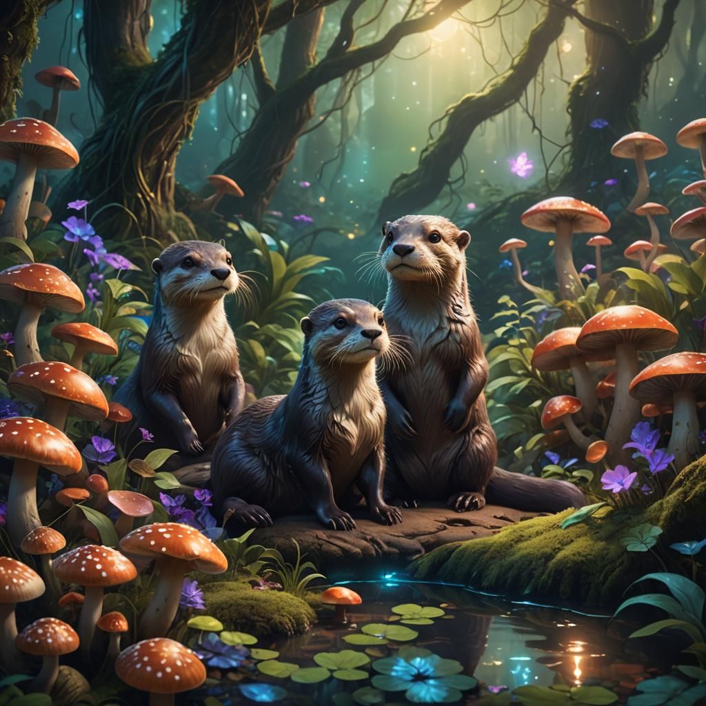 Pregnant Otter in Enchanted Forest: Fantasy Concept Art