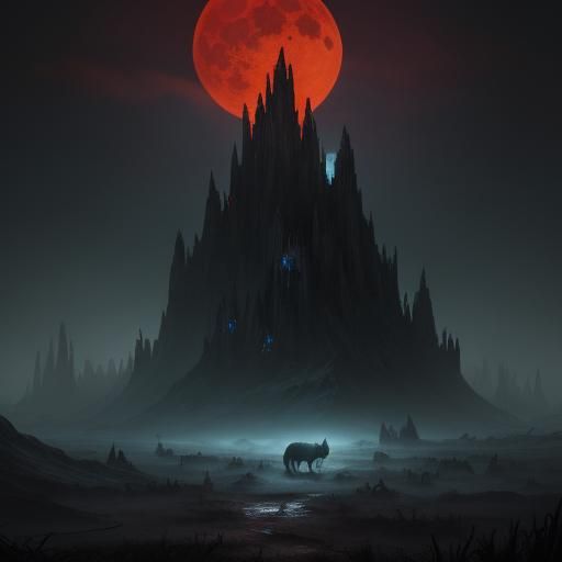 Feral Predators Under a Blood Moon in Dark Fantasy Art