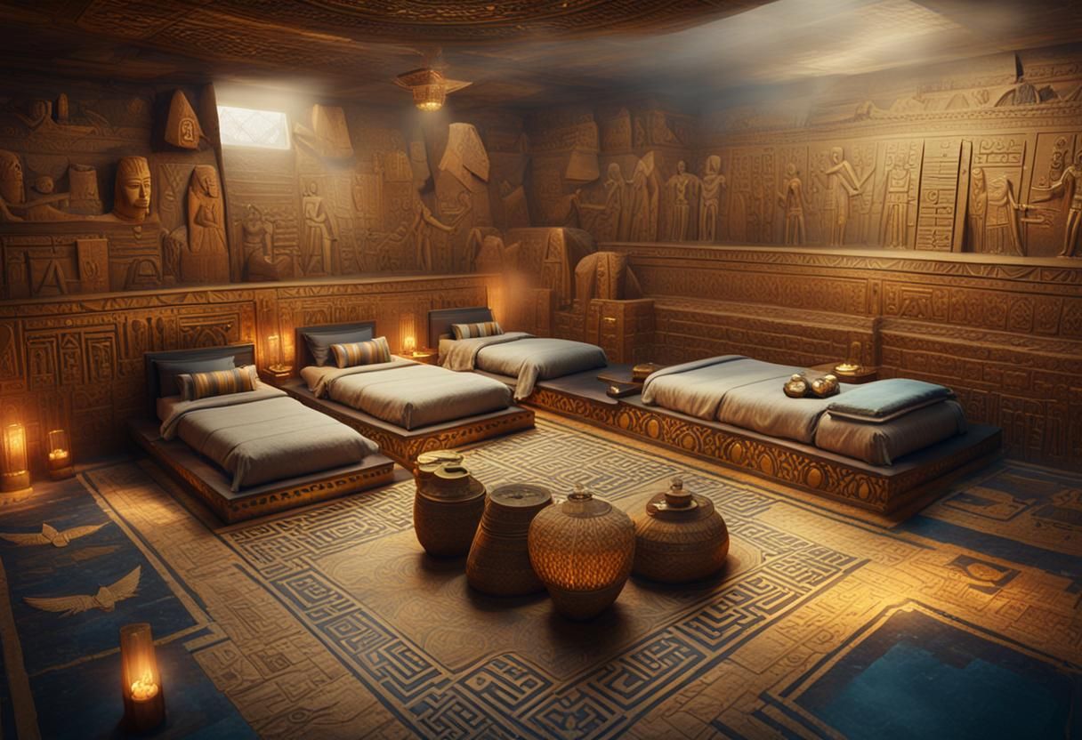 Egyptian Pyramid Bedroom with Sarcophagus Beds