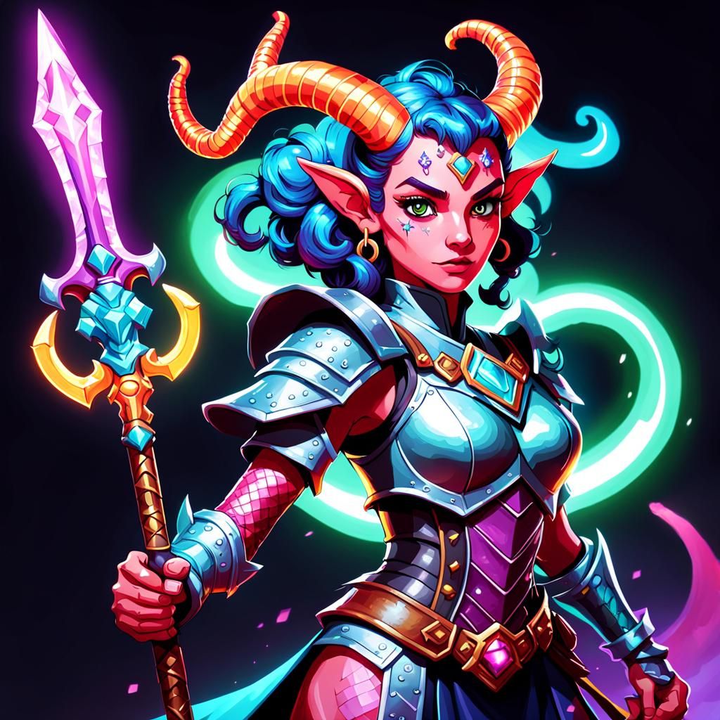 Pixelated Tiefling Warlock in Candy Art Style