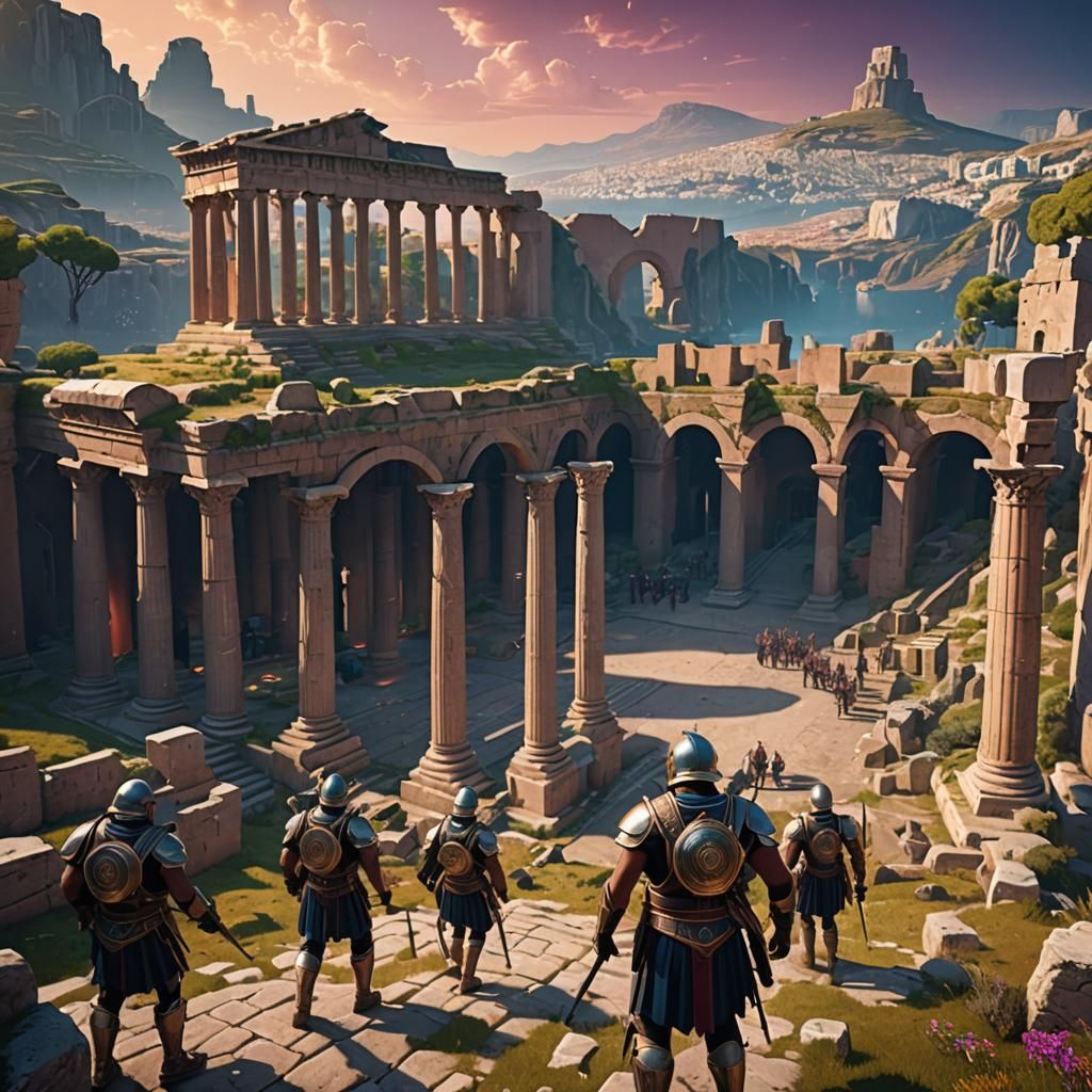 Greek Landscape with Coliseum and Soldiers