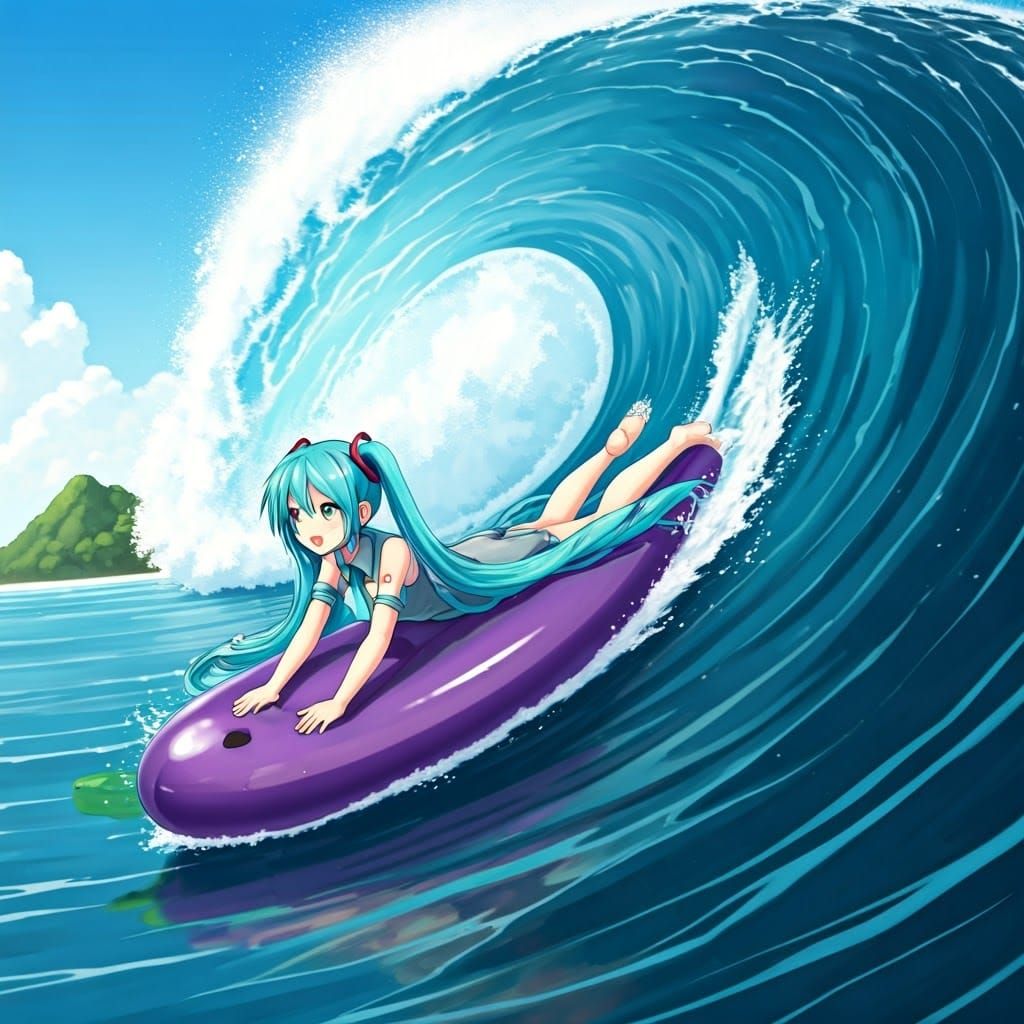 Miku Hatsune Surfing on Eggplant Pool Toy