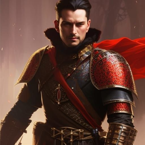 Medieval Nobleman in Red Armor, Detailed Portrait