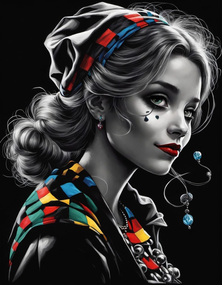 Mysterious Harlequin Spirit Watches Over a Carefree Woman