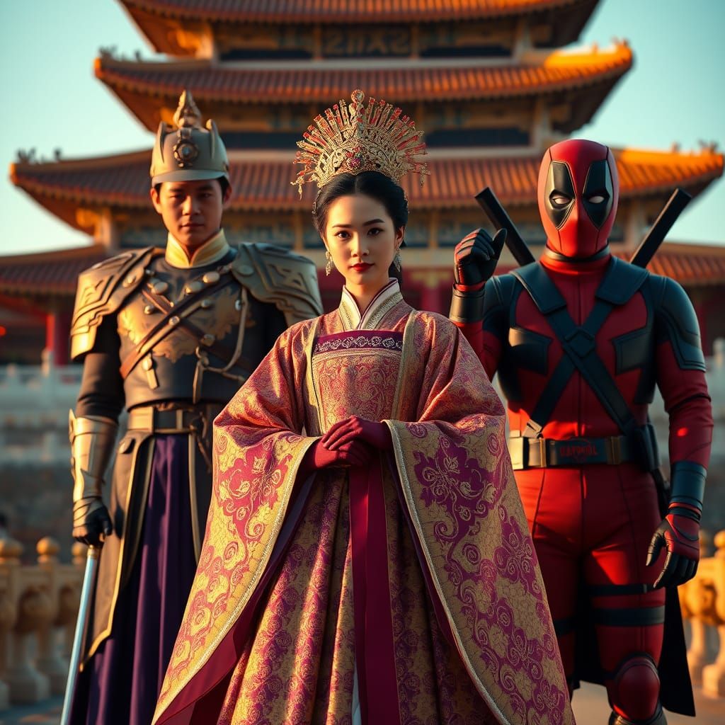 Korean Queen, Prince, and Deadpool at Royal Palace
