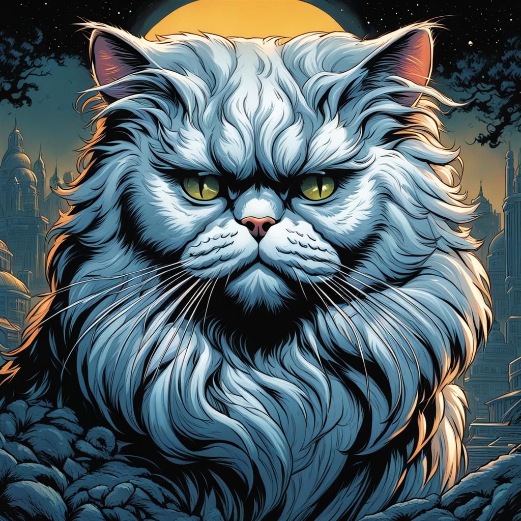Persian Cat in Comic Book Style