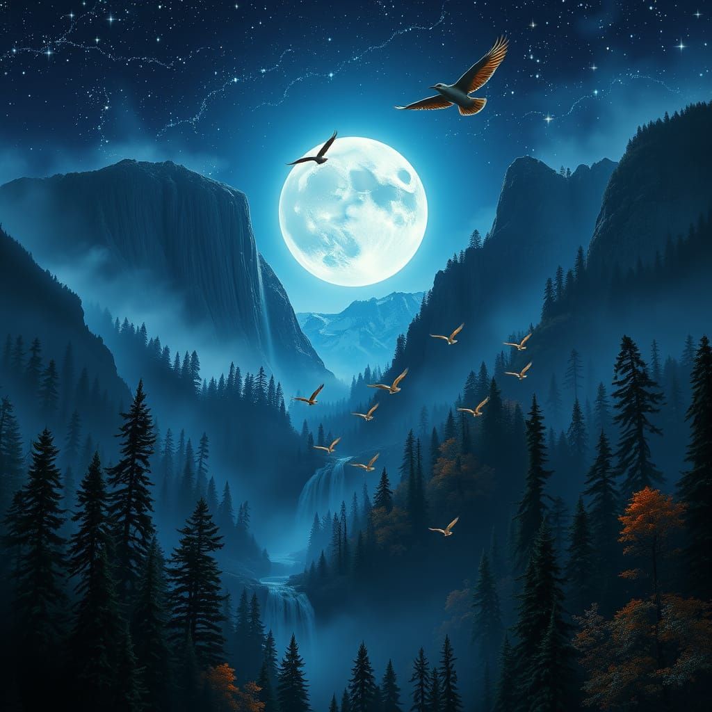 Majestic Forest Under the Soft Glow of the Full Moon