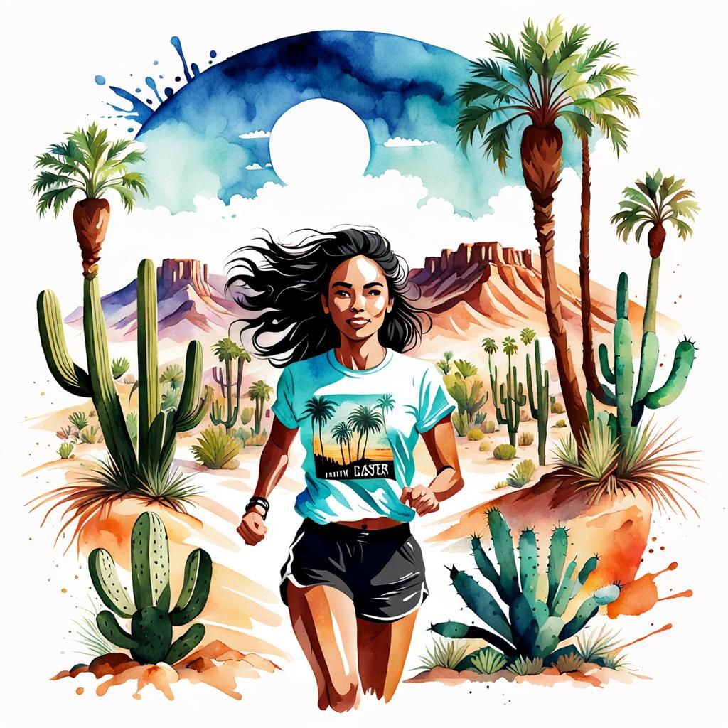 Latina Teen Desert Run: Watercolor T-Shirt Design