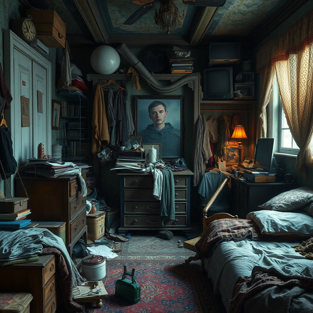 Cluttered Bedroom in Fantasy Matte Painting Style