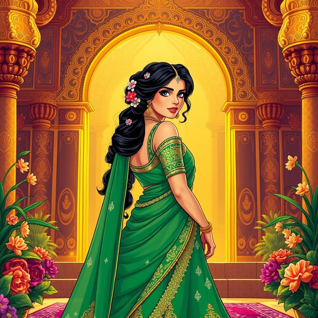 Regal Indian Queen at Royal Palace Entrance