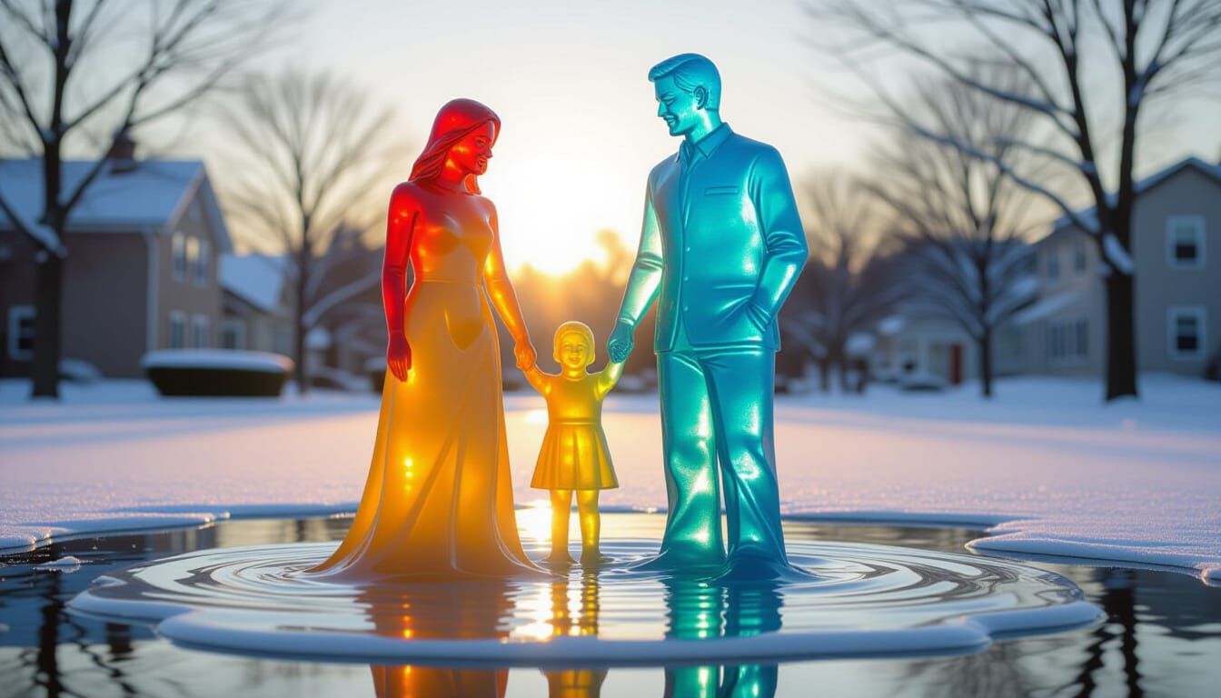 Prism Family Wax Sculpture Melting into Ice