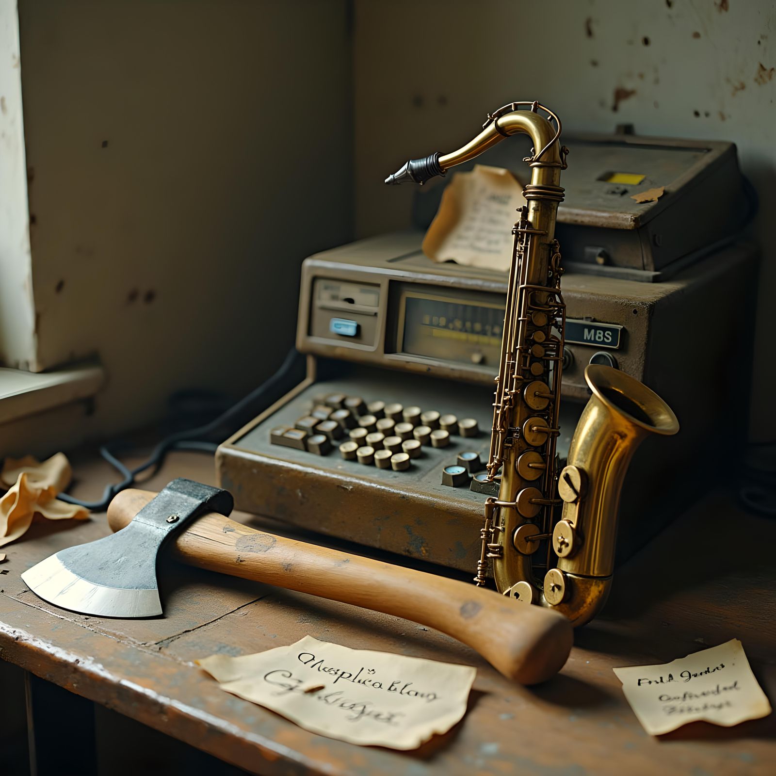Axe, Saxophone, and Fax Machine Composition