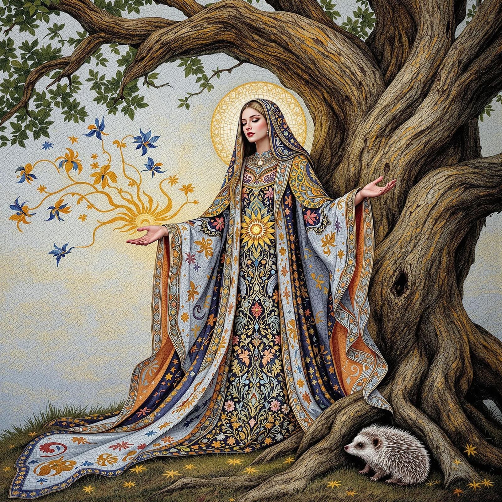 Mystical Tibetan Witch Amidst Ancient Oak and Nature's Harmo...