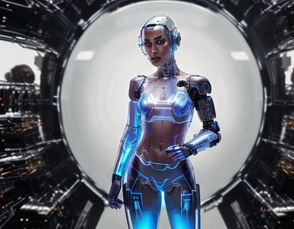 Chrome Cyborg with Bioluminescent Skin