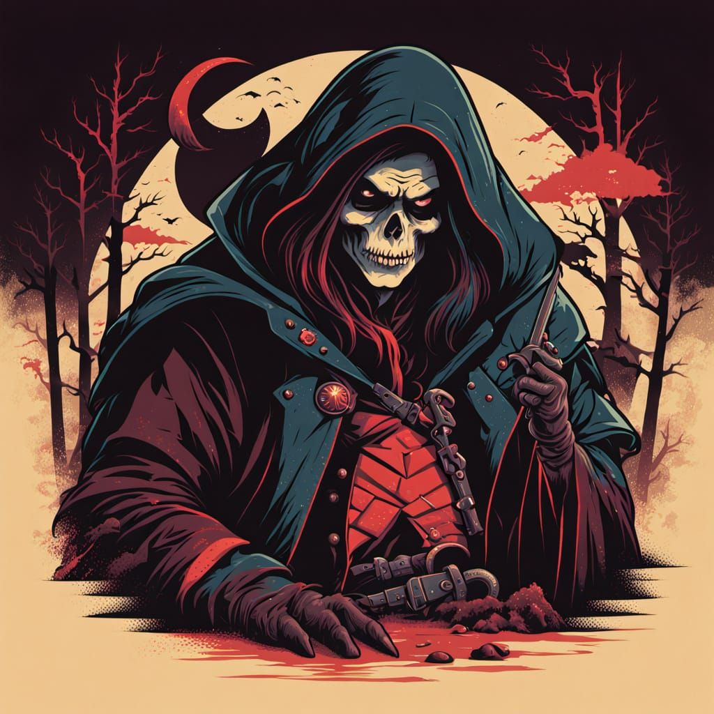 Grimdark Scene in Retro Illustration Style