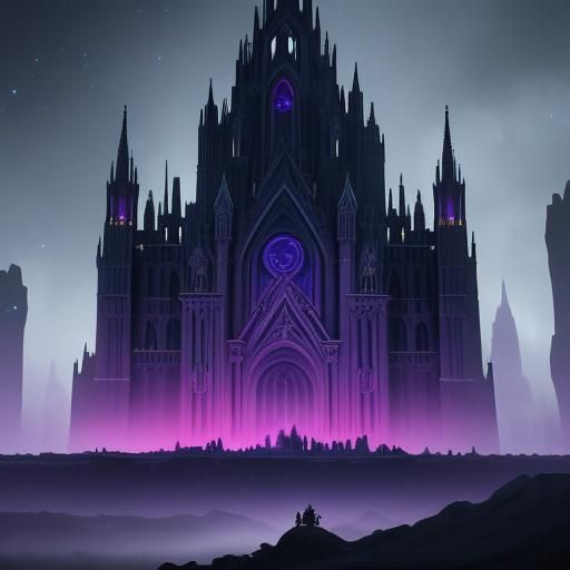 Warrior Enters Obsidian Palace Under Starry Night