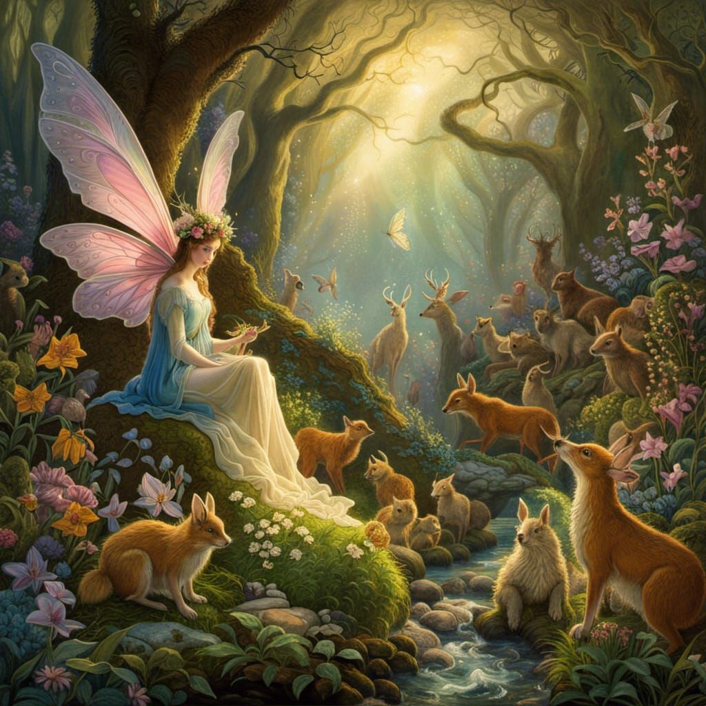 Ethereal Fairy Greets Forest Animals: Fairycore Fantasy