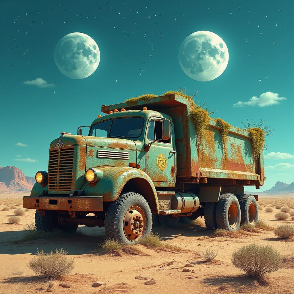 Abandoned Truck in Surreal Desert Landscape