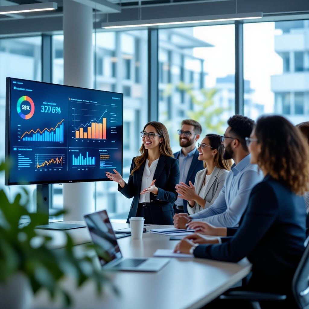 Diverse Team Celebrates Success in Modern Office