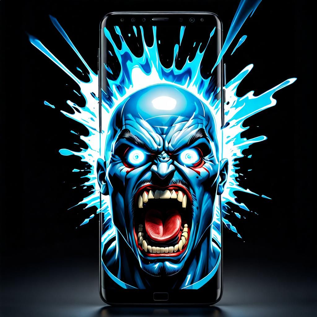 Angry Man Bursts From Smartphone Screen in Hyperrealism