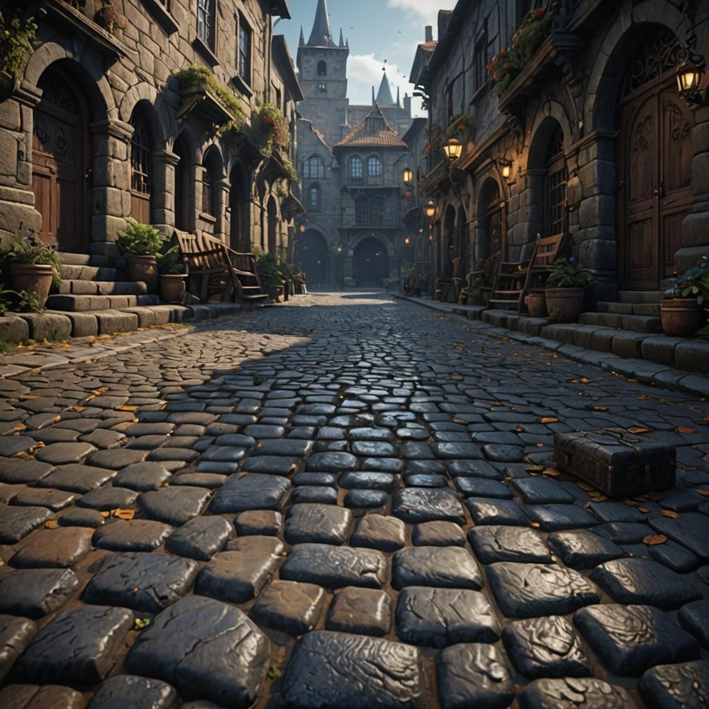 Gothic Gypsy Scene on Cobblestones in Photorealistic Style