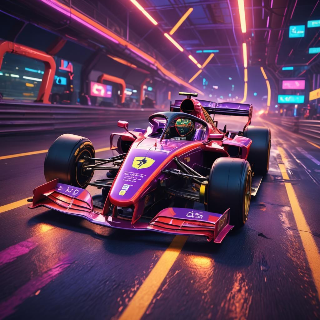 Rodent Races Ferrari on Neon Track: Fantasy Art