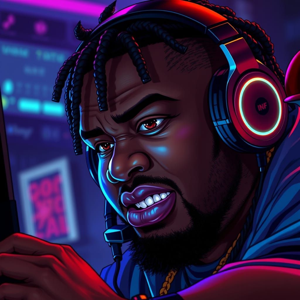 Chubby Black Gamer with Braids and Gold Grills