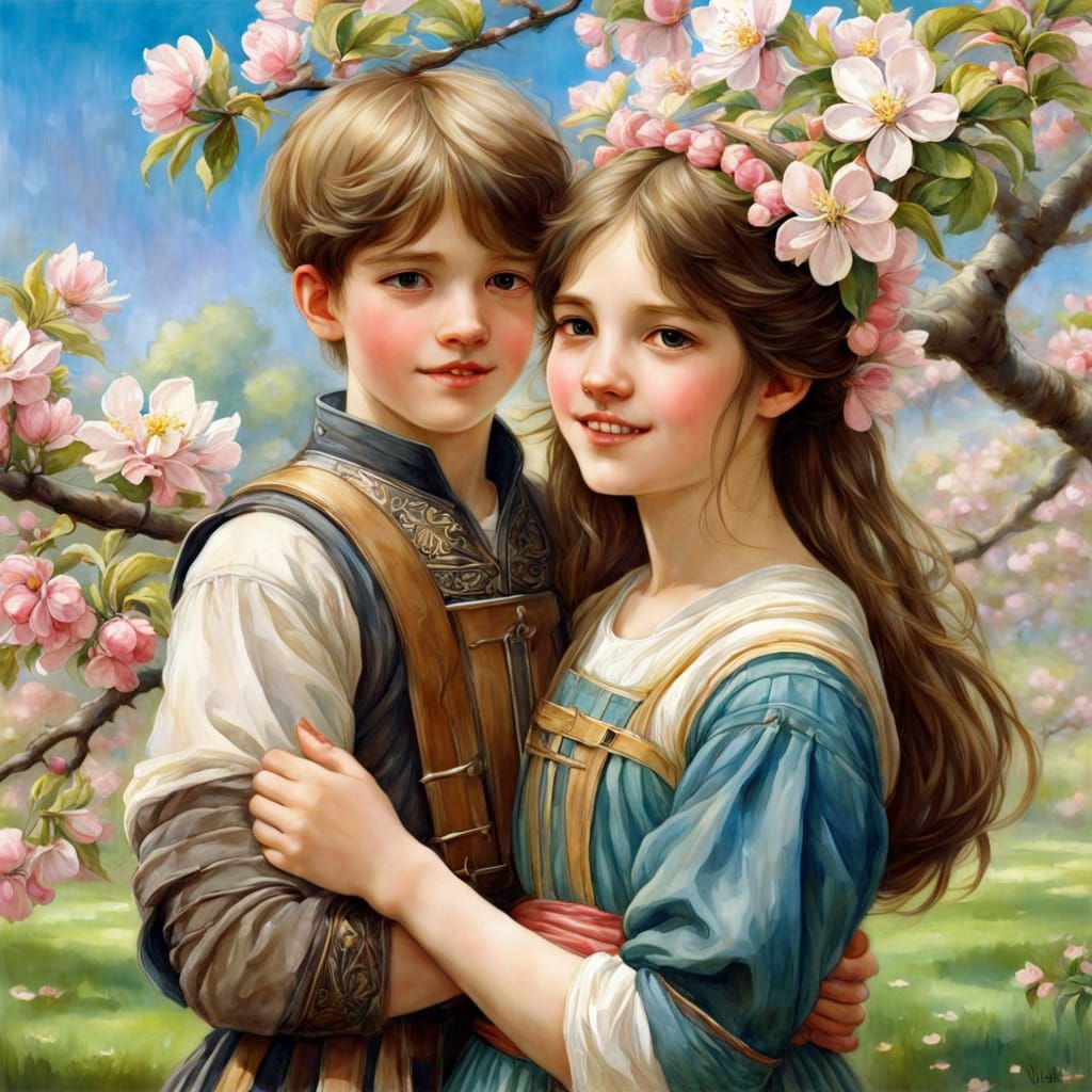 Watercolor Apple Blossom Scene in Anime Style